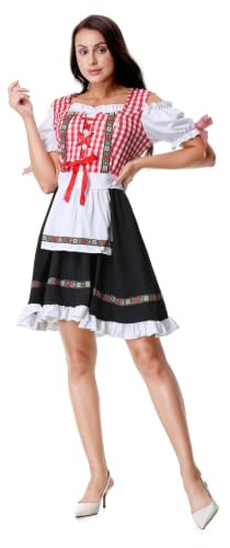 maxToonrain Oktoberfest Outfit Women German Beer Bavarian Dirndl Dress Plaid Short Sleeve for Halloween Beer Festivals