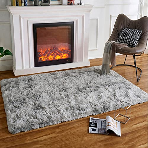 HARESLE Teppich Wohnzimmer,Teppiche Schlafzimmer Hochflor Rutschfester Teppich Weiche Teppiche Groß für Kinderzimmer (Hellgrau/160x230cm)