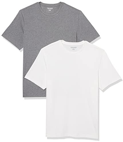 Amazon Essentials Men's Cotton Regular-Fit Short-Sleeve Crewneck T-Shirt, Pack of 2, Grey Heather/White, L