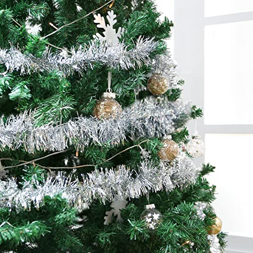 LEMESO 4x Weihnachten Lametta Weihnachtsgirlande Girlande Metallisch Lametta Girlande Glänzend Weihnachtsbaumschmuck für Weihnachten Party Deko (Silber)