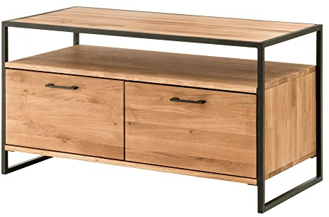 Lomadox TV Lowboard Eiche massiv geölt, mit umlaufendem Metallrahmen, B/H/T: ca. 155/60/52 cm