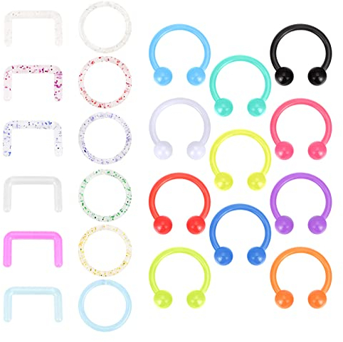 Longbeauty 16G Flexible Piercing Retainer 23 Pcs Acryl Hufeisen Ringe/U-Förmig Septum Ringe Clicker Helix Lippen Nase Zunge Tragus Industrial Piercing