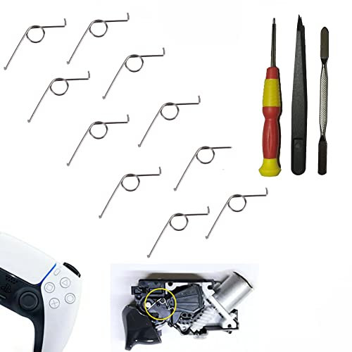 10 Pcs Replacement L2 R2 Metal Trigger Adaptive Motor Button Springs Compatible with PS5 Playstation Games Controller with Screwdriver, Crowbars, Tweezers, Repair Spare Parts Accessories Kit