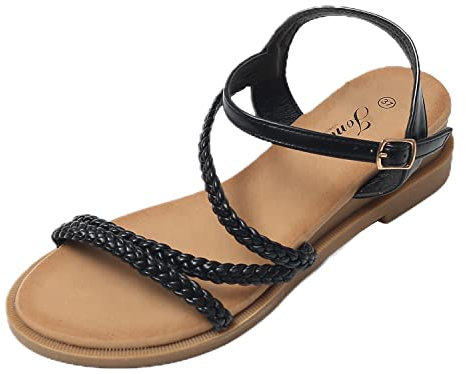 JOMIX Sandale avec Boucle Sandale Femme Sandale Réglable Sandales pour Femme d'été Confortables pour Maison Piscine Plage (Noir, 39)