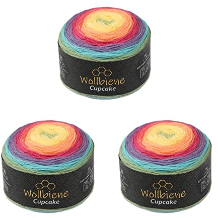 Cupcake 3 x 150g Strickwolle 450 Gramm Wolle zum Stricken und Häkeln Babywolle türkische Wolle Farbverlaufswolle (rainbow pastell 2030)