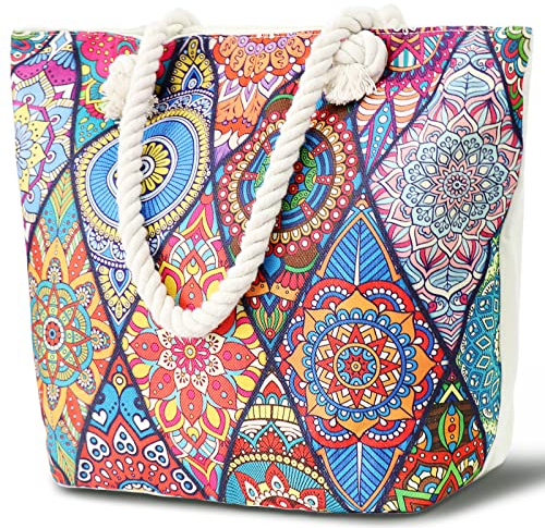 LEcylankEr Strandtasche XXL für Damen Badetasche Groß Strandtasche mit Reißverschluss Tote Bag Einkaufstaschen für Strand Reisen Schwimmbad Einkaufen (Böhmisch)