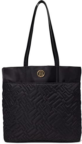 Tommy Hilfiger Tasche - Damen - Schwarz - Henkeltasche - Shopper - Schultertasche - WATTIERTE OPTIK - 40x30x17cm - TH Logo Metall - Damenhandtasche6502