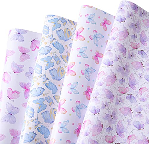 Sikiweiter Schmetterlings-Geschenkpapier – 12 Blatt Schmetterlings-Geschenkpapier für Geburtstag, Hochzeit, Babyparty, Urlaub – 50 x 70 cm pro Blatt