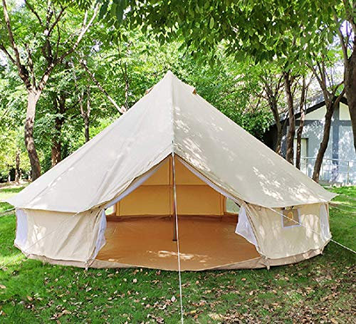 Been Younger Outdoor wasserdicht 4-Jahreszeiten Jurte Zelt 3M/4M/5M/6M Bell Zelt mit Herd Loch (Seitenwand), für Familie Glamping (4M, Beige Leinwand)