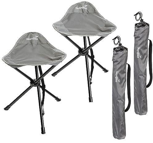 Skandika Tomperi Lot de 2 tabourets à 3 Pieds | Pliable, Max. 100 kg, léger, Compact, Sac de Transport, Armature en Acier, Pieds antidérapants, Tabouret de Camping | Camping, Trekking, Plein-air
