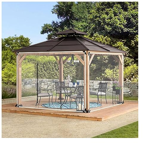 JUCCJUXIN Pavillon Planen Seitenteile Mit ReißVerschluss TüR,wasserdichte PlanenvorhäNge, Transparent, Pergola-Terrassenzelt, Carport-Trennwand, RegenvorhäNge Mit öSen (Size : H2.9xW7m/H9.5xW22.9ft)