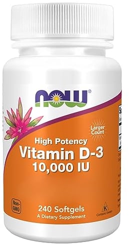 Now Foods Vitamin D3 10,000 IU - High Strength for Immune Support & Bone Health - 240 Easy-to-Swallow Softgels- Year-Round Vitamin D Supplement