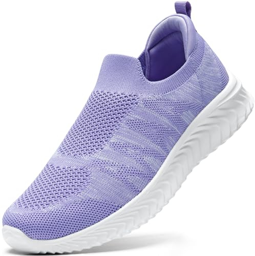 STQ Zapatillas Verano Mujer Sin Cordones Malla Deslizante Ligero Comodos Classic Slip on Zapatos Caminar IR Casual Seguridad Morado Claro 37 EU