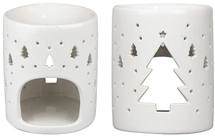 White Christmas Tree-Snowflake Ceramic Decor Wax Melt Burner Tea Light Holder (Tree)