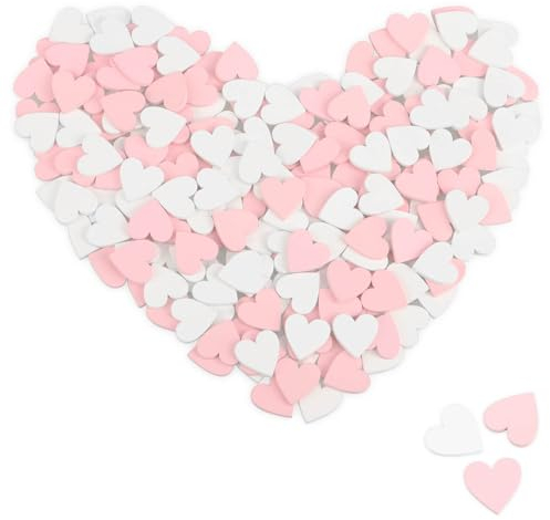 com-four® 200x Mini-Herz als Streudeko - rosa & weiße Holz-Herzen zum Basteln - Holz-Streuschmuck als Tischdekoration - Tischschmuck für Hochzeit & Party (Herzen/weiß.rosa - 200 Stück)