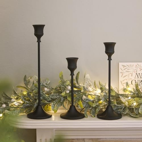 Lights4fun Set of 3 Black Iron Taper Candle Candlestick Holders Decoration for Home Decor, Wedding, Dining and Parties Indoor Use