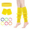 Yuqilin Sexy Beinstulpen,Neon Strümpfe Strick Stulpen Kniestrümpfe Damen Neon Strick Stulpen 80er 90er Extra Warm Beinwärmer mit Schweißband Stirnband 6 Haarring,für Karneval Tanzen Aerobic Kostüm