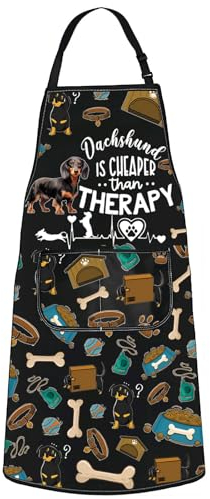 JNIAP Dackel-Schürze mit Taschen, Dackel-Geschenke, Dackel ist billiger als Therapie-Dackel, Küchenschürze, Dackel-Schürze, Large