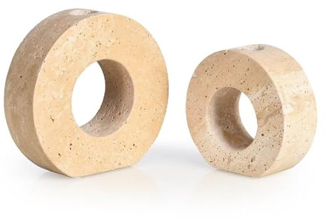 HAMAKAWA Echte natürliche Marmor-Kerzenhalter Satz von 2, Beige Travertin Stein Kerzenhalter passen Φ2cm Zoll Kegel Kerze, Kerzenständer Dekoration für Haus, Abendessen, Party, Hochzeit
