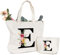 Tragetasche und Kosmetiktasche mit Initial, Canvas Einkaufstasche mit Reißverschluss, Personalisiert Initialen Baumwolltasche Geschenk für Freundin Frau Mama Schwester Geburtstag Hochzeit Muttertag E