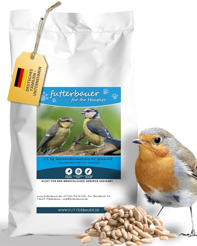 Futterbauer 25 kg Geschälte Sonnenblumenkerne für Vögel, 100% Natur, Nährstoffreiche Energiequelle für Wildvögel, Ohne Schalen & Abfall, Ideal für Futterstellen, Frisch & Hochwertig, Ernte 2025