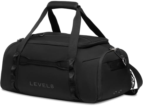 LEVEL8 Reisetasche Weekender, Faltbare Tasche& Sporttasche Große Reisetasche für Herren und Damen mit Schultergurt, Klein Faltbar 30L,Cabin Bag,50x24x25cm(Schwarz)