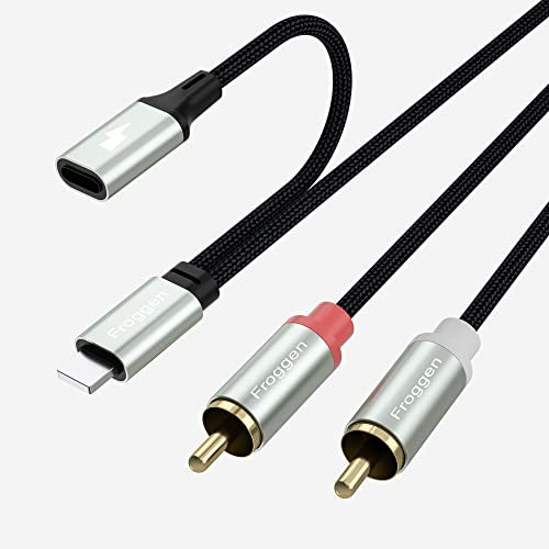 Cable Lightning a RCA, con adaptador de carga 2RCA a ios, cable de audio Lightning compatible con iPhone 13/12/11/XS/SE/8/7/6/5 altavoces estéreo, etc. Plug and Play (2 m)