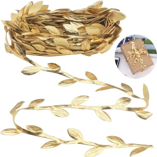 10M Guirlande Artificielle de Feuilles, Couronne de Laurier Doré, Ruban de Feuilles Dorées, Bandeau de Vigne Artificielles (Or)