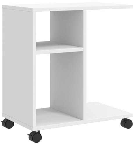 vidaXL Beistelltisch mit Rollen, Sofatisch mit Stauraum, Couchtisch für Schlafzimmer Wohnzimmer, Nachttisch Rolltisch, Weiß Holzwerkstoff