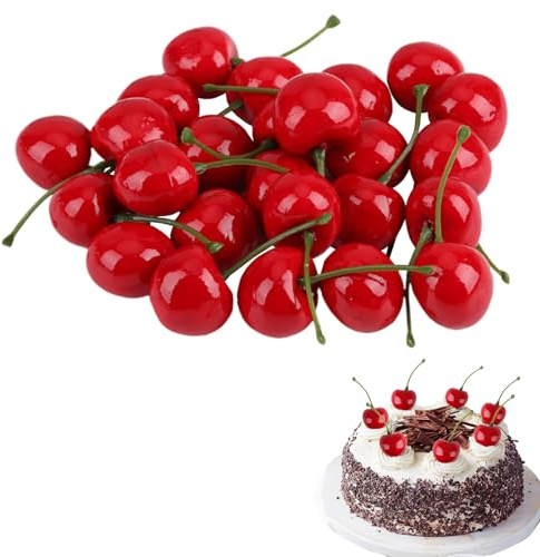 WrteEase 25 pcs Artificial Red Simulated Cherry, Simulated Plastic Fruit | Artificial lifelike simulation cherries, simulate plastic fruit, christmas, thanksgiving home party decor,photography,props