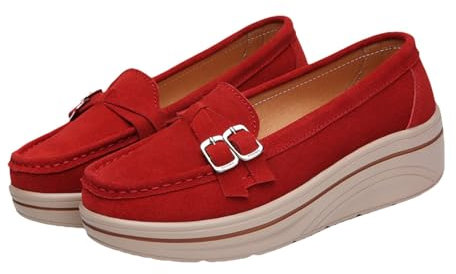 Summer Shoes for Women UK Loafers Shoes for Women Fashion Women's High Heeled Casual Shoes Slip On Shoes Comfortable Casual Shoes Loafers Women's Ballet & Pumps Loafers Shoes for Women (Red, 6)