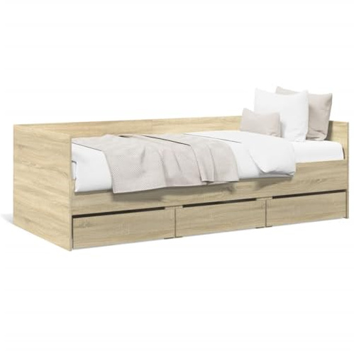 IKAYAA Tagesbett 90x190 mit 3 Schubladen Bett mit Stauraum Schlafsofa Sofabett Einzelbetten 90x190 Jugendbett Gästebett-Sonoma Eiche-90 x 190 cm
