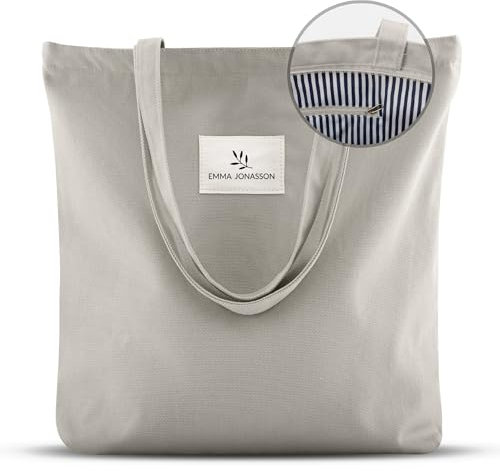 Emma Jonasson Shopper Tasche Damen - Tote bag mit Reißverschluss und Innentasche - Aesthetic Tasche - Damen-Umhängetasche für Arbeit, Schule, Uni oder als Einkaufstasche grau
