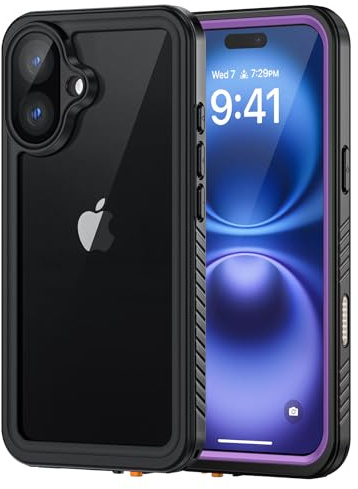 Lanhiem for iPhone 16 Case, IP68 Waterproof Dustproof Shockproof Cases with Built-in Screen Protector, 360 Full Body Protective Heavy Duty Rugged Phone Cover for iPhone 16 (Purple)
