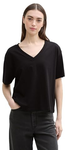 TOM TAILOR Denim Damen Boxy Fit T-Shirt mit V-Ausschnitt