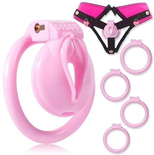 Crysore Herzförmige Chastity Panties mit Rosa Sissy Chastity Cage Anti-Off Keuschheitsgürtel in 2 Größen Erwachsene Sexspielzeug für Männer Penis Training (L,Pink+Sissy Cage)