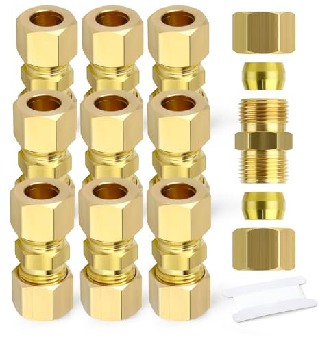 GASHER 10pièces Raccord de tube à compression en laiton, raccord de tube 6mm OD x 6mm OD