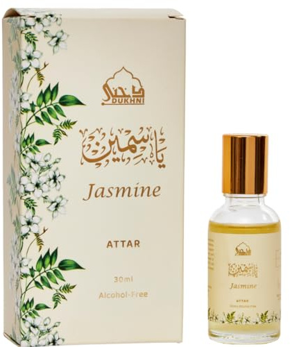 Dukhni Jasmine Attar Oil | 30ml Floral Attar Perfume Oil | Islamic Gifts | Pure Jasmine roll on Perfume Oil | Non-Alcoholic, Long Lasting, Vegan, Travel Friendly Rollerball Perfume Dab on Pulse Points