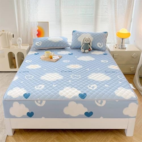 Calefee Boxspringbett Spannbettlaken 180x200 30cm, Betttuch ohne Kissenbezug Polyester Winter Warm Mit Herzen Und Wolkenmuster
