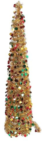 Arbre de Noël Pliable, Arbre de Noël Artificiel en Pet de 4,9 Pieds pour la Décoration de Vacances, Sensation Réaliste, Assemblage Rapide, Résistant à la Décoloration, (Or coloré)