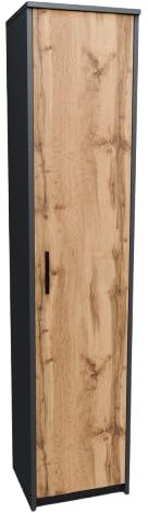 MATKAM Hochregal BODO R40Z mit Türen B40 x H182 x T35 cm, 4 Bretter und 5 Fächer, Tür mit Links- oder Rechtsanschlag, ideal für Büro, Diele Wohnzimmer (Anthrazit Grau-Wotan Eiche)