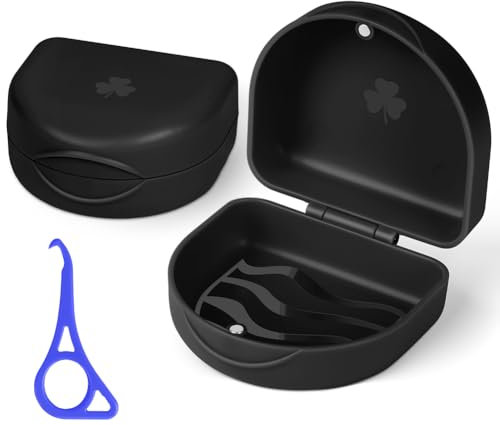 OFFCUP Boîte pour Appareil Dentaire, Étanche Boîte Gouttiere Orthodontique Portable avec Design Rayé Antidérapant, Boîte de Rangement Accessoire Orthodontie pour Aligneurs Gouttières Bagues(Noir)
