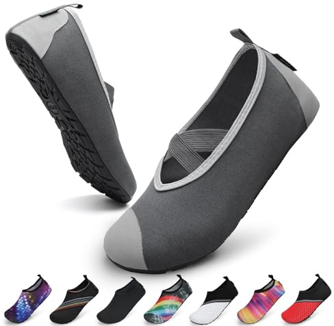 SAGUARO Chaussures Aquatiques Chaussons de d'eau Plongée Chaussettes Aqua pour Piscine et Plage Sports Nautiques Natation Surf Voile Mer Rivière pour Homme Femme, Pièce Gris, 42/43EU