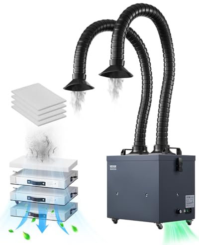 VEVOR Extracteur de Fumée de Soudure, 275 W, Absorbeur de Fumée de Soudage sans Balais 2 Tuyaux, Aspiration 380 m³/h, avec Filtre à 4 Étages 10 Vitesses, pour Soudure, Gravure Laser, Bricolage Soudage