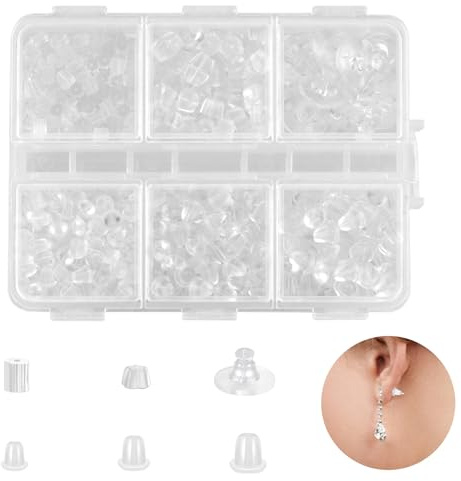 600Pcs Silicone Earring Backs, 6 Styles Soft Clear Earring Backs for Studs Hooks Heavy Earrings Hypoallergenic Secure Fit Rubber for Droopy Ears and Daily Use