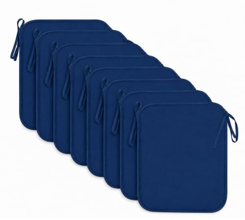 L S U Waterproof Chair Cushion Seat Pads Outdoor Tie-On Garden Patio Kitchen Office Chairs- Pack of 2, 4, 6, 8 (Pack 8 Navy)