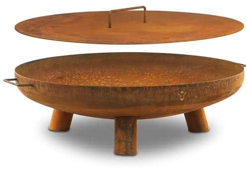 BBQ-Toro Acier inoxydable - Diamètre : 80 cm - Avec couvercle - Aspect rouille - Brasero d'extérieur avec trois pieds et deux poignées - Brasero pour le jardin - Brasero Garden Fire Pit, Fire Bowl