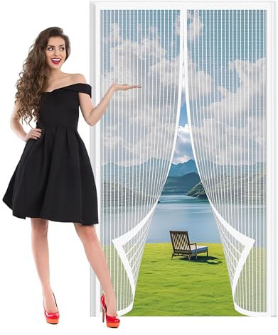 Zanzariera per Porta Camper 214 x 242 cm Proteggere La Famiglia Tenda Zanzariera Porta per Porte di Soggiorno Camera da Letto Casa, Bianco