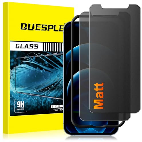 QUESPLE [2 Stück] Matt Panzerglas Sichtschutz für iPhone 12 Pro Max, 28° Anti Spähen Blendschutz Matte Schutzfolie, Anti-Fingerabdruck, Anti-Kratzen Gehärtetem Glas Displayschutzfolie