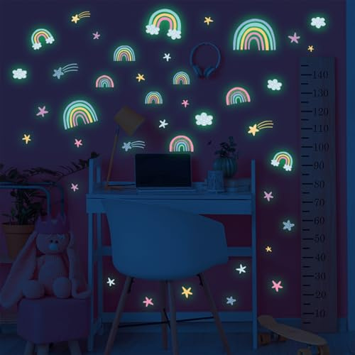Regenbogen Wandtattoo Kinderzimmer,Leuchtend Wandsticker,Leuchtsticker Wandaufkleber,Wandaufkleber,Aufkleber,Leuchtsticker,Leuchtsterne Selbstklebend,Leuchtende Walldecorate,Leuchtaufkleber